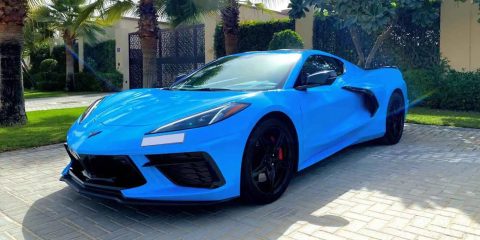 Chevy Chevrolet Corvette C8 for rent in Dubai. Corvette rental exotic supercar for hire dubai