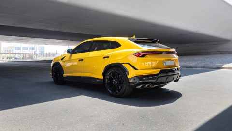 Lamborghini Huracan Evo, Evo Spyder, Urus, Urus S, Urus Mansory, Urus Performante, Aventador, Aventador SV, Aventador SVJ, Huracan STO, and Lamborghini Tecnica luxury supercars available for rent in Dubai.