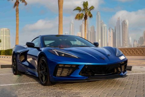 Chevy Chevrolet Corvette C8 for rent in Dubai. Corvette rental exotic supercar for hire dubai
