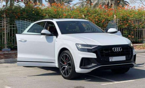 Rent a cheap affordable car economy car for hire in Dubai and Abu Dhabi from Volocar - Audi Q8 rental