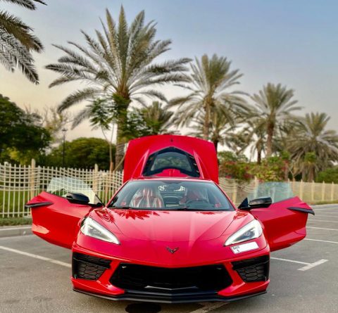 Chevy Chevrolet Corvette C8 for rent in Dubai. Corvette rental exotic supercar for hire dubai