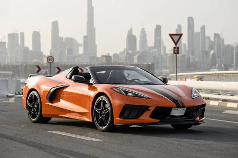 Chevy Chevrolet Corvette C8 for rent in Dubai. Corvette rental exotic supercar for hire dubai