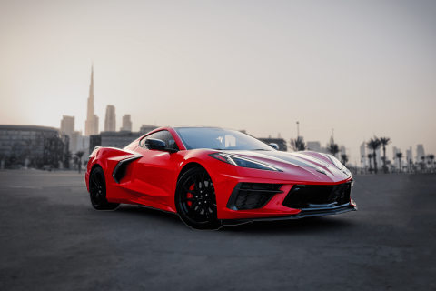 Chevy Chevrolet Corvette C8 for rent in Dubai. Corvette rental exotic supercar for hire dubai