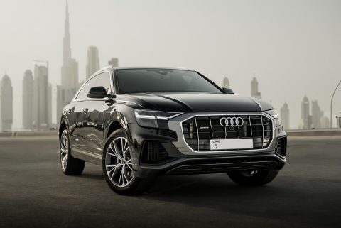 Rent a cheap affordable car economy car for hire in Dubai and Abu Dhabi from Volocar - Audi Q8 rental