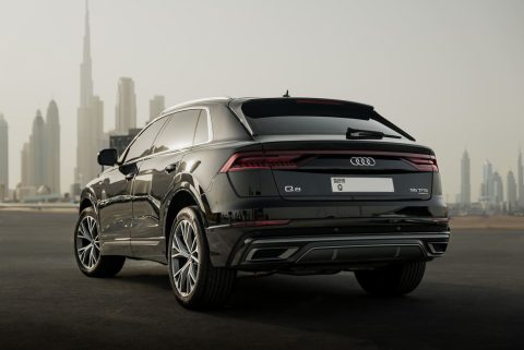 Rent a cheap affordable car economy car for hire in Dubai and Abu Dhabi from Volocar - Audi Q8 rental