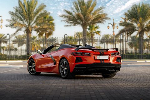 Chevy Chevrolet Corvette C8 for rent in Dubai. Corvette rental exotic supercar for hire dubai