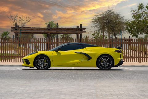 Chevy Chevrolet Corvette C8 for rent in Dubai. Corvette rental exotic supercar for hire dubai