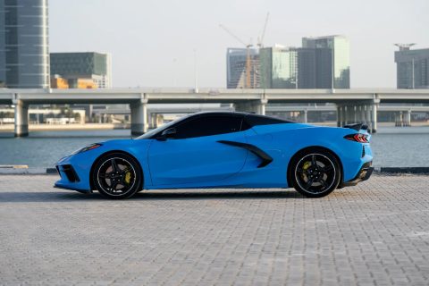 Chevy Chevrolet Corvette C8 for rent in Dubai. Corvette rental exotic supercar for hire dubai