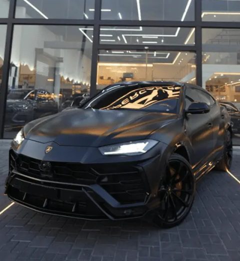 Lamborghini Huracan Evo, Evo Spyder, Urus, Urus S, Urus Mansory, Urus Performante, Aventador, Aventador SV, Aventador SVJ, Huracan STO, and Lamborghini Tecnica luxury supercars available for rent in Dubai.